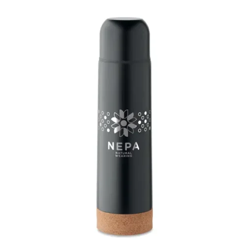 Termo Aventur: 500 ml en acero reciclado con aislamiento al vacío y base de corcho. Regalo premium sostenible, elegante y personalizable.