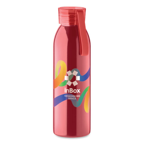 Botella metálica reutilizable BIRA con tapa segura y asa de silicona