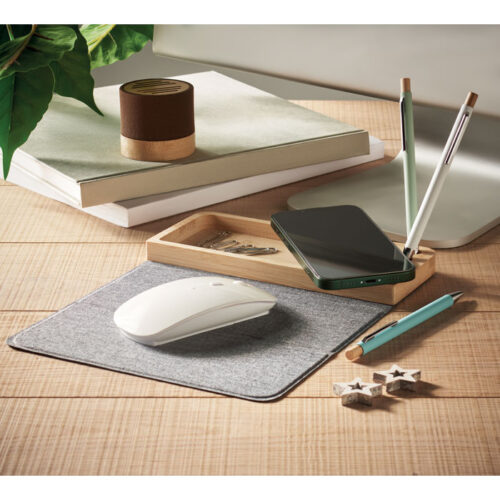 Mouse pad con cargador inalámbrico personalizado de bambú PANDU