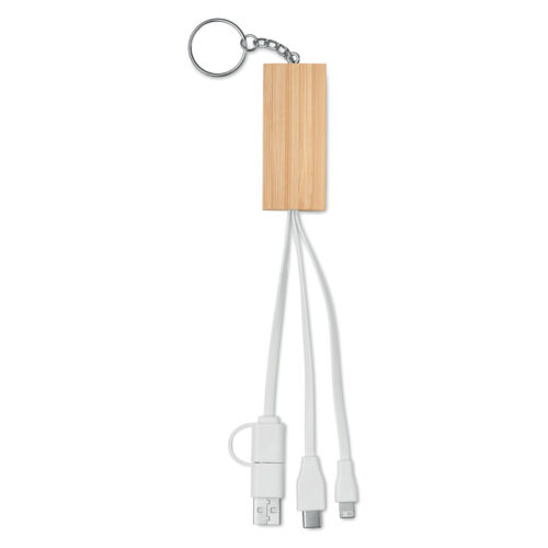 Llavero CLAUERC de bambú con soporte para smartphone y cable de carga integrado
