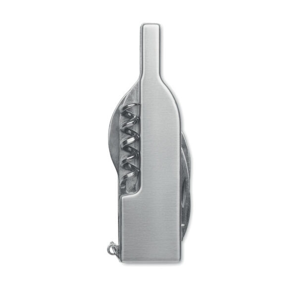 Navaja abrebotellas vino MULTIVINO en forma de botella con sacacorchos, cuchillo y llavero de acero inoxidable