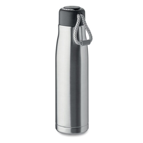 Botella térmica CORDLE de acero reciclado con tapa antifugas y asa de cordón trenzado, perfecta como botella térmica con asa de cordón promocional