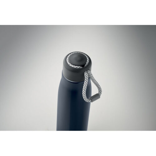 Botella térmica CORDLE de acero reciclado con tapa antifugas y asa de cordón trenzado, perfecta como botella térmica con asa de cordón promocional