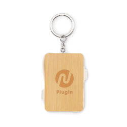 Llavero BUPOW con cable retráctil y carcasa de bambú natural