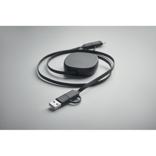 Cable de carga retráctil ecológico LINEA con carcasa de ABS reciclado y conexiones múltiples