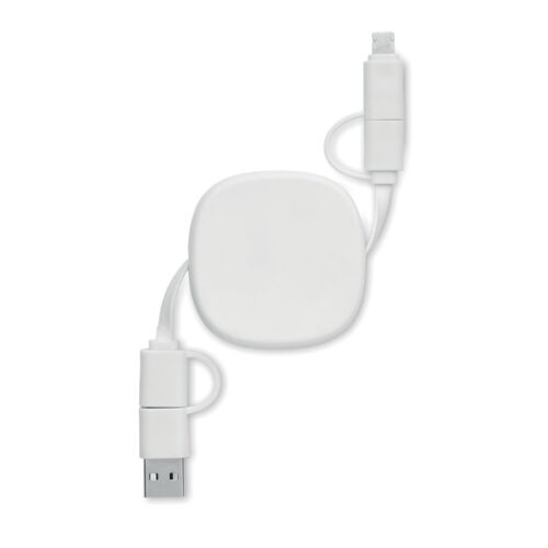 Cable de carga retráctil ecológico LINEA con carcasa de ABS reciclado y conexiones múltiples