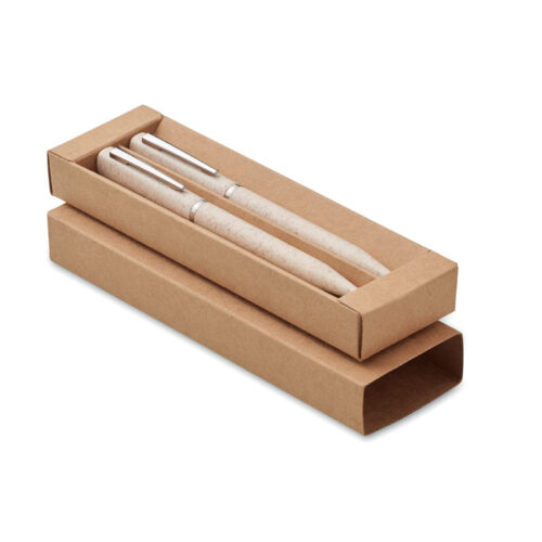 Set de escritura ecológico PEAT con bolígrafos de paja de trigo y caja reciclada