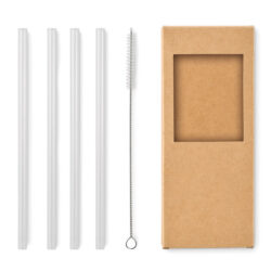 Set de pajillas de vidrio reutilizables con cepillo y caja kraft ecológica