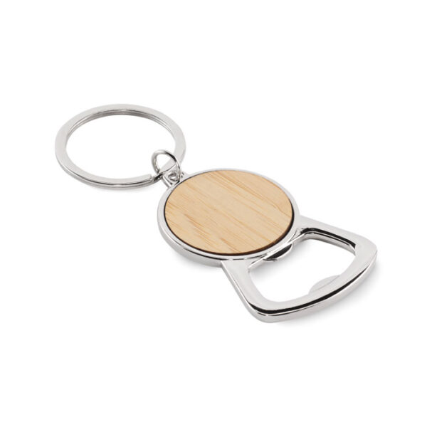 Llavero destapador de bambú KEYPOP con diseño metálico y anilla resistente