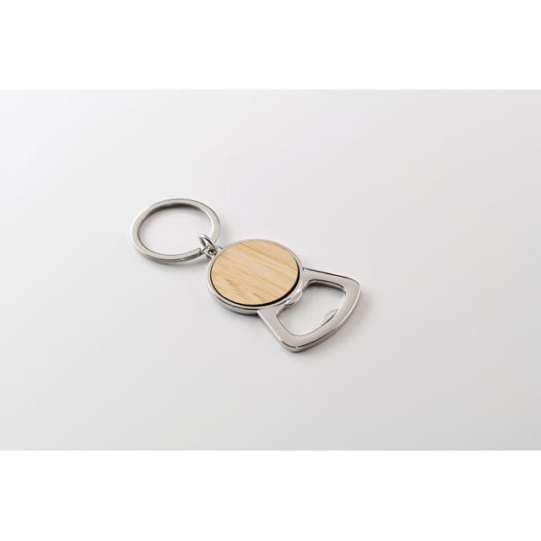 Llavero destapador de bambú KEYPOP con diseño metálico y anilla resistente