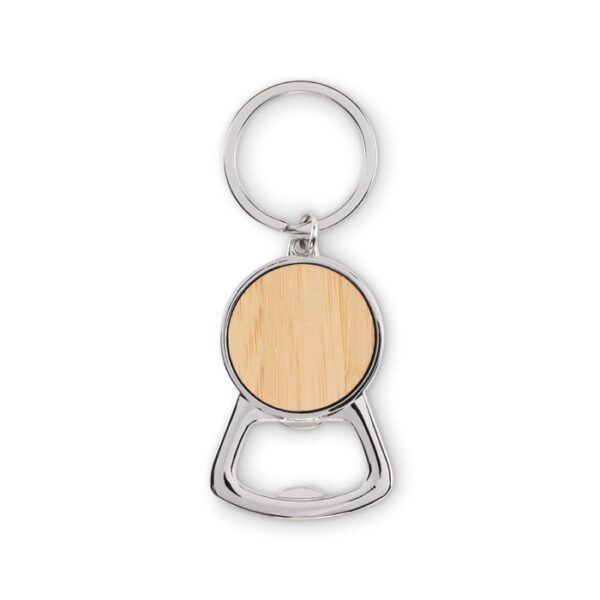 Llavero destapador de bambú KEYPOP con diseño metálico y anilla resistente