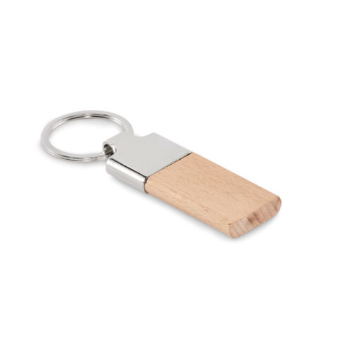 Llavero de madera ecológico LLAVING con diseño rectangular y argolla metálica