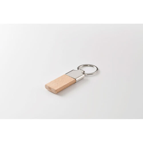 Llavero de madera ecológico LLAVING con diseño rectangular y argolla metálica