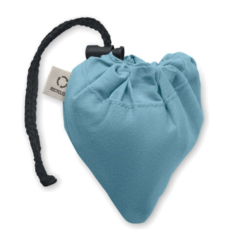 Bolsa plegable ecológica CARRIE fabricada en algodón reciclado y RPET, con diseño compacto y sistema de almacenamiento en su propio bolsillo