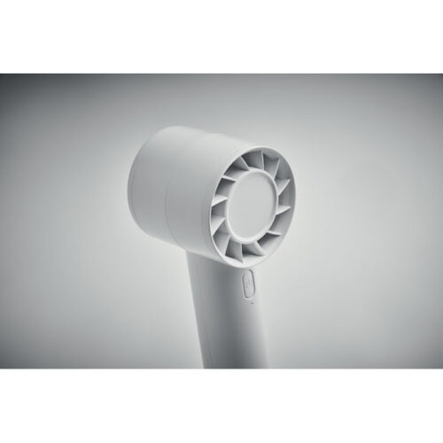 Ventilador portátil con soporte para teléfono blanco, con base de escritorio y batería recargable