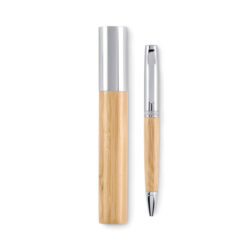 Bolígrafo de bambú premium SIDEN con estuche cilíndrico – obsequio corporativo