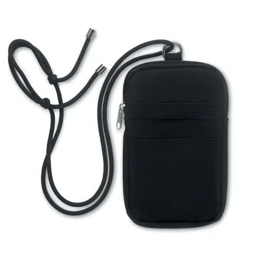 Mobibolsa ecológica personalizada con cordón ajustable y bolsillo frontal.