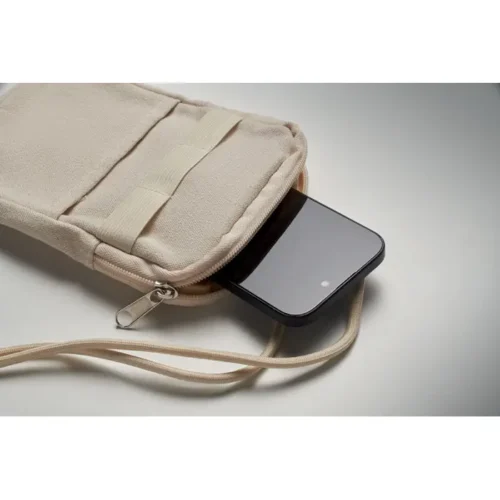 Mobibolsa ecológica personalizada con cordón ajustable y bolsillo frontal.