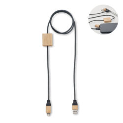 Cable de carga ecológico CABOO de 60W con funda trenzada en RPET y conectores de bambú natural