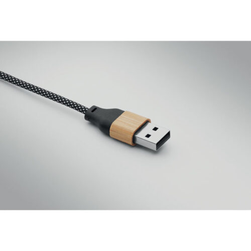 Cable de carga ecológico CABOO de 60W con funda trenzada en RPET y conectores de bambú natural