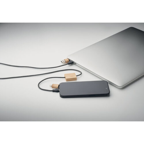 Cable de carga ecológico CABOO de 60W con funda trenzada en RPET y conectores de bambú natural