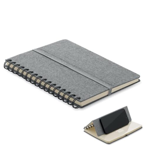 Libreta A5 ecológica STRATA con tapa RPET, soporte móvil y anillas metálicas