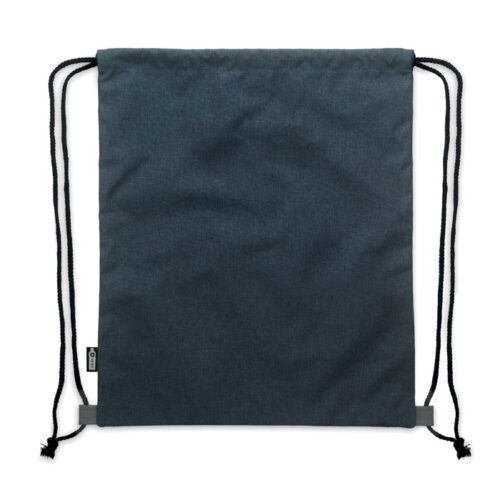 Bolso ecológico personalizado tipo saco en poliéster reciclado RPET con base de PU y cuerdas resistentes