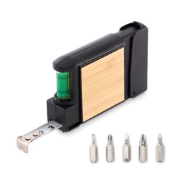 Cinta métrica ecológica multifunción con carcasa de bambú y herramientas integradas