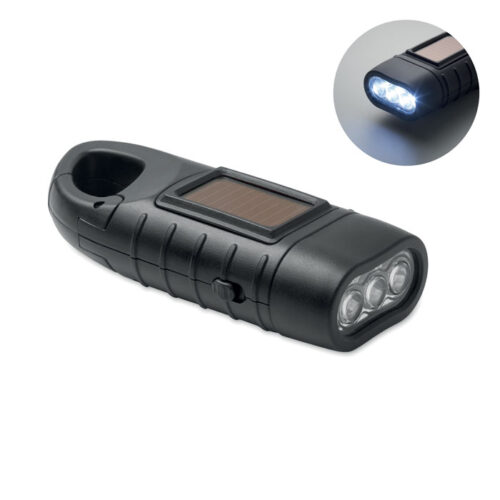 Linterna solar con dinamo SLUZ de ABS reciclado y clip mosquetón