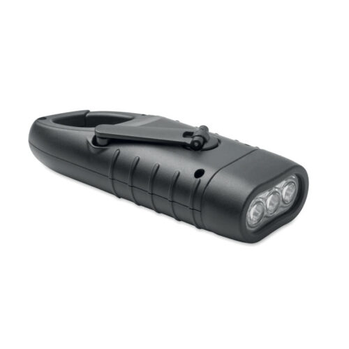 Linterna solar con dinamo SLUZ de ABS reciclado y clip mosquetón