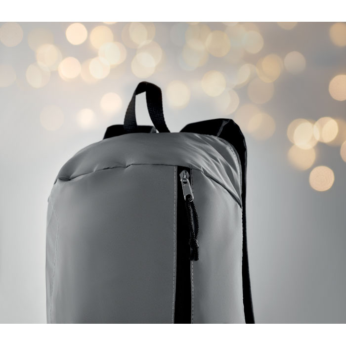 Mochila reflectante Visiback urbana con bolsillo frontal y panel personalizado