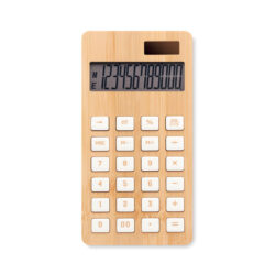 Calculadora ecológica de bambú CALCUBIM con pantalla de 12 dígitos, teclas blancas y cuerpo de ABS, ideal para escritorio