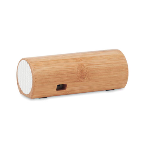 Altavoz STÉREO de bambú natural con diseño cilíndrico y doble salida de sonido