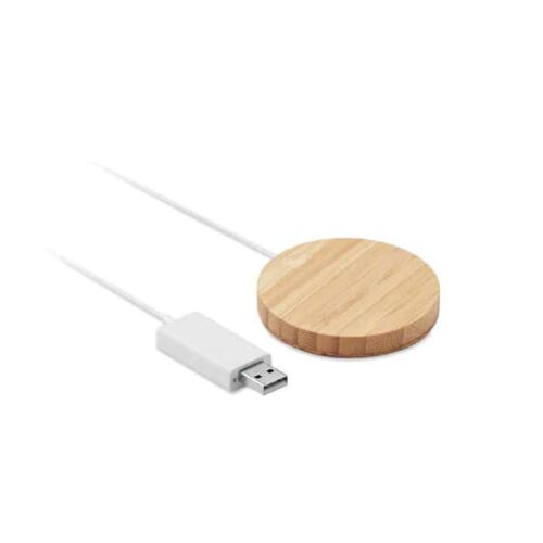 Cargador inalámbrico RUNDO MAG de bambú con función magnética y carga rápida de 10W
