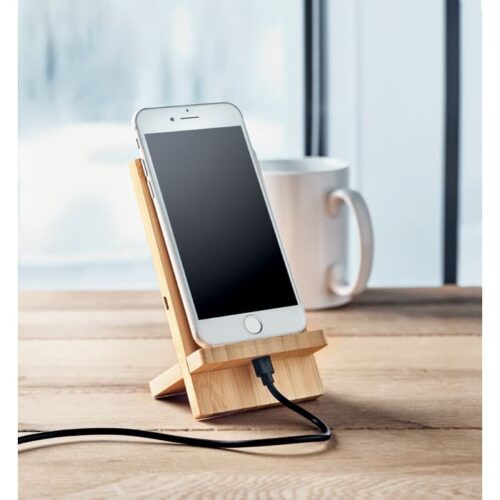Cargador inalámbrico WHIPPY PLUS de bambú natural con soporte vertical