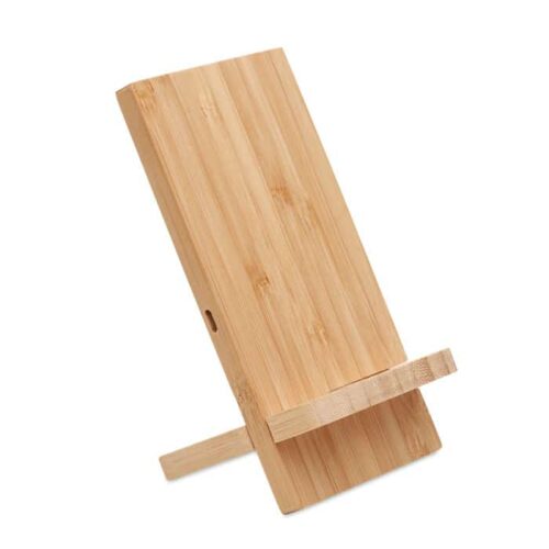 Cargador inalámbrico WHIPPY PLUS de bambú natural con soporte vertical