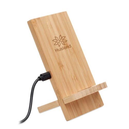Cargador inalámbrico WHIPPY PLUS de bambú natural con soporte vertical