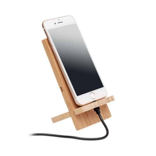 Cargador inalámbrico WHIPPY PLUS de bambú natural con soporte vertical