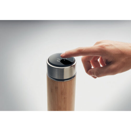 Termo de bambú con termómetro personalizado y tapa LED táctil