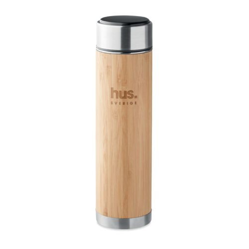 Termo de bambú con termómetro personalizado y tapa LED táctil