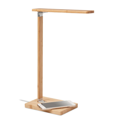 Lámpara plegable con cargador inalámbrico y base de bambú natural para escritorio