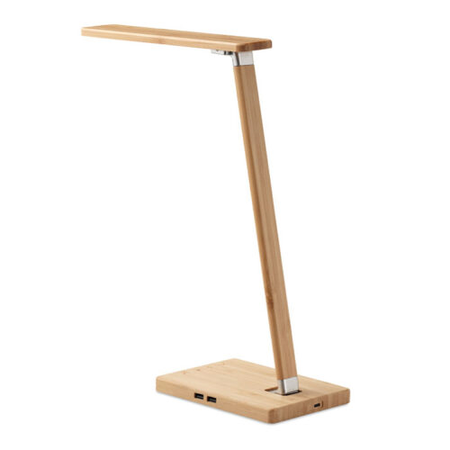 Lámpara plegable con cargador inalámbrico y base de bambú natural para escritorio