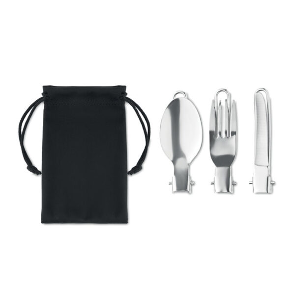 Set de cubiertos de acero inoxidable reutilizables con bolsa RPET negra