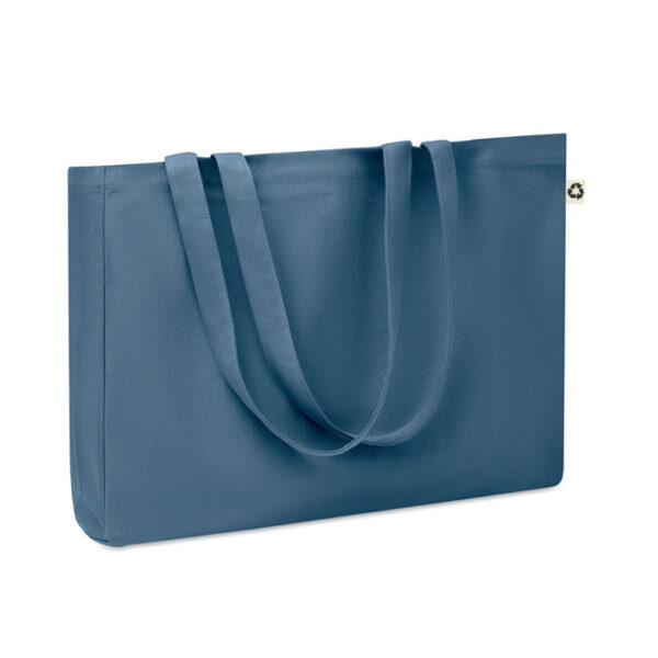 Bolso de compras reciclado COLOURED de canvas con asas largas y fuelle, ideal para ferias, tiendas eco y campañas promocionales sostenibles
