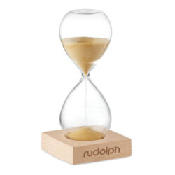 Reloj de arena decorativo de madera con base de haya y vidrio de borosilicato, con arena dorada de 5 minutos, modelo DESERT