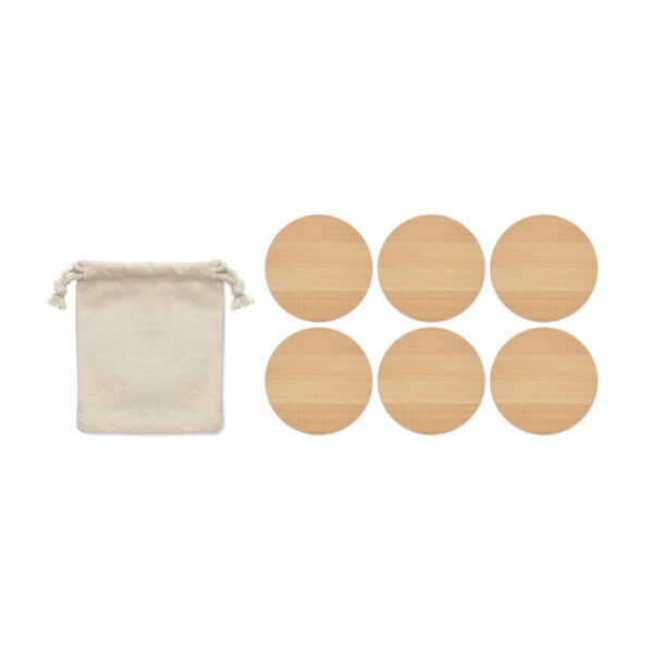Juego de posavasos ecológicos de bambú con bolsa de algodón personalizada