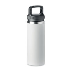 Botella térmica CLEO de acero inoxidable con asa integrada en la tapa y diseño moderno, ideal para hidratación ecológica y corporativa