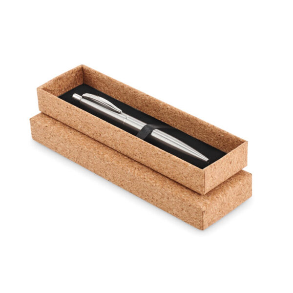 Bolígrafo GRAZ de acero reciclado con estuche de corcho natural, ideal para obsequios sostenibles y corporativos