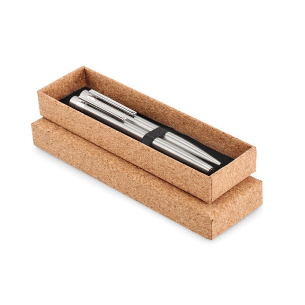 Set GRAZ con bolígrafo y roller de acero reciclado en estuche de corcho natural para regalos ejecutivos sostenibles
