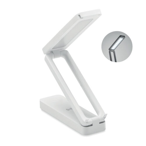 Lámpara blanca plegable con luz LED y base con cargador inalámbrico para smartphone